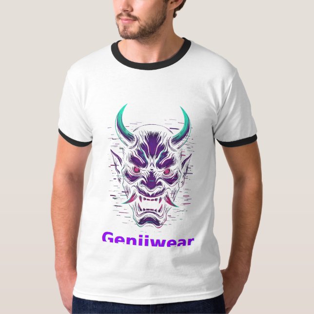 Genjiwear Cyber Oni Mask Tee – Futuristic Asian De (Vorderseite)