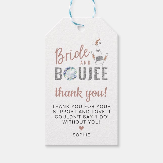 GENNA Rose Gold Silver Glitzer Bride & Boujee Geschenkanhänger (Vorderseite)