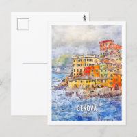 Genova Italien Berühmter Platz Watercolor