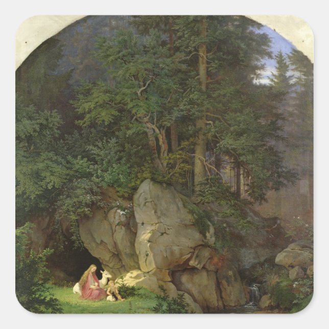 Genoveva in der Holzaufbereitung, 1839-41 Quadratischer Aufkleber (Vorderseite)