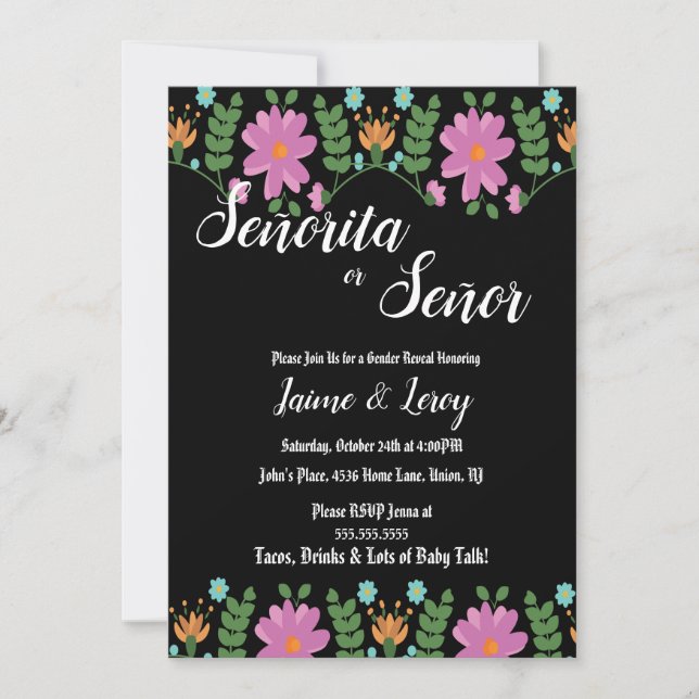 Genre Reveal Floral Mexicain vert Invitation (Devant)