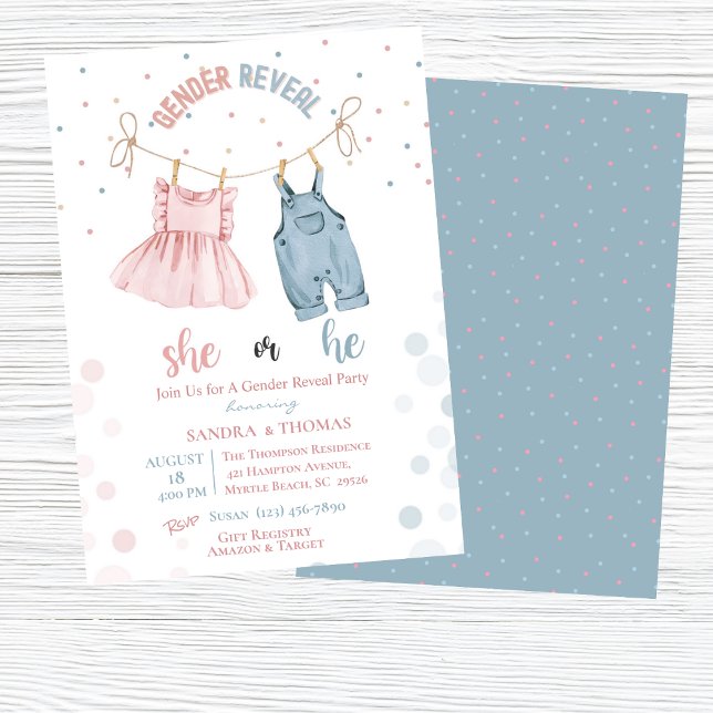 Genre Révéler Vêtements de Bébé Fête Invitation (Créateur téléchargé)