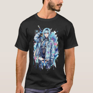 Genshin Impact Eula Vaporwave Neon Japanischer Tex T-Shirt