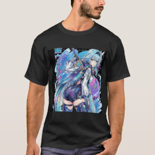 Genshin Impact Eula Vaporwave Neon Japanischer Tex T-Shirt