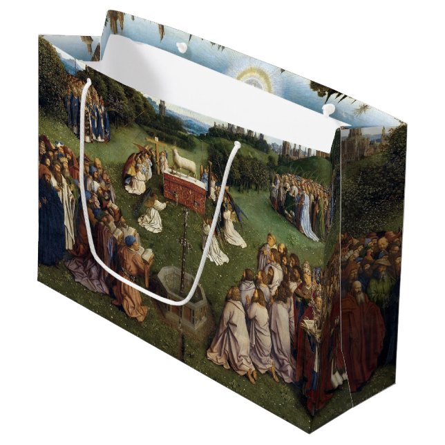 Gent Altarpiece (Detail), Van Eyck Brothers Large Große Geschenktüte (Vorderseite Schrägansicht)