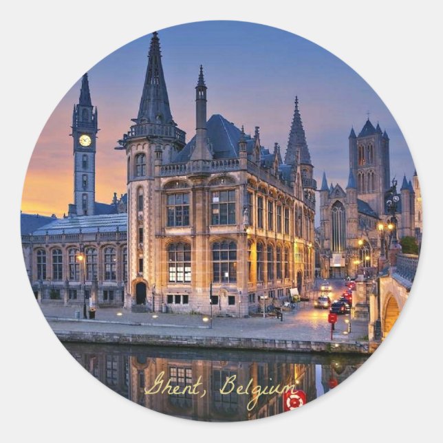 Gent, Belgien - Sonnenuntergang Runder Aufkleber (Vorderseite)