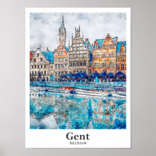Gent Belgium Reisen Wasserfarbenhandzeichnung Poster
