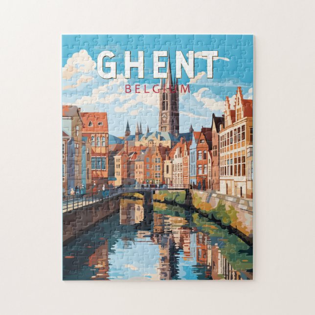 Gent Belgium Travel Art Vintag (Vertikal)