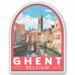 Gent Belgium Travel Art Vintag Aufkleber<br><div class="desc">Gent Retro Vektor-Reise-Design. Gent ist bekannt für seine großen öffentlichen Plätze und Marktplätze,  zu denen vor allem der Vrijdagmarkt (der "Freitagmarkt") gehört,  der das Zentrum des mittelalterlichen Stadtlebens bildet.</div>