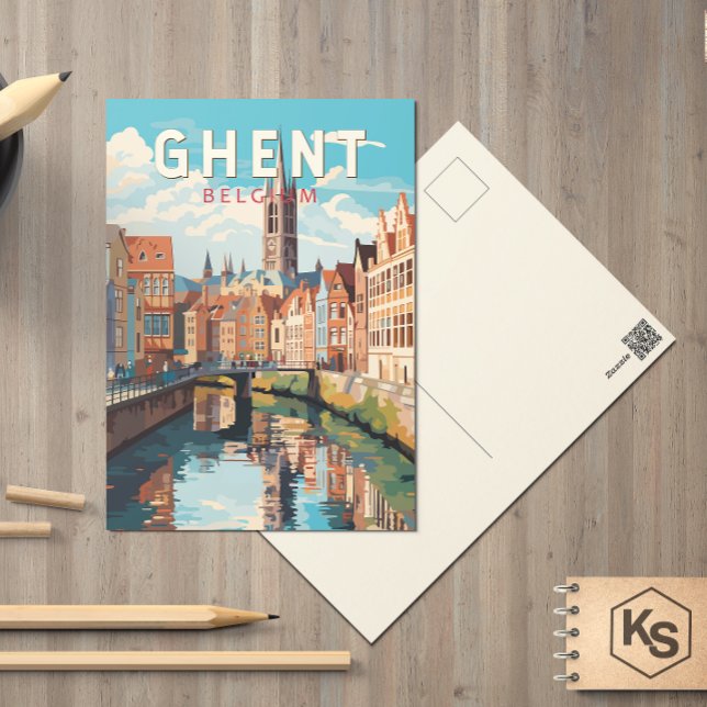 Gent Belgium Travel Art Vintag Postkarte (Von Creator hochgeladen)