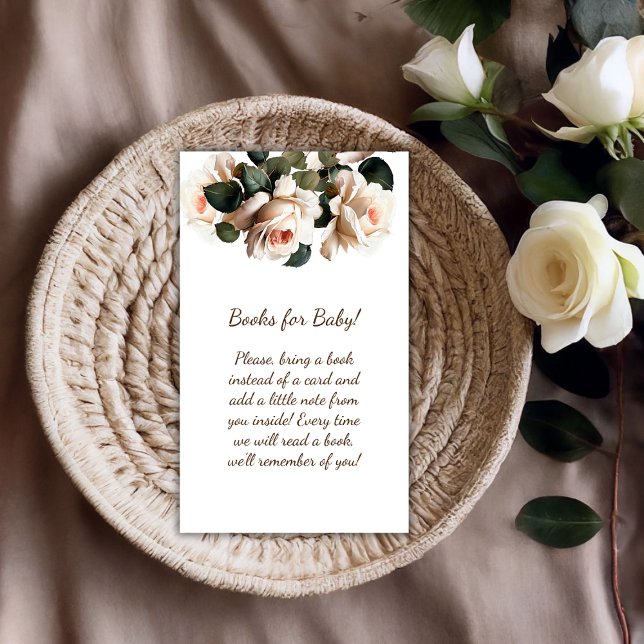Gentle Beige Rose Girl Baby Shower Books for Baby Begleitkarte (Rose Girl Baby Shower Books for Baby Enclosure Card)