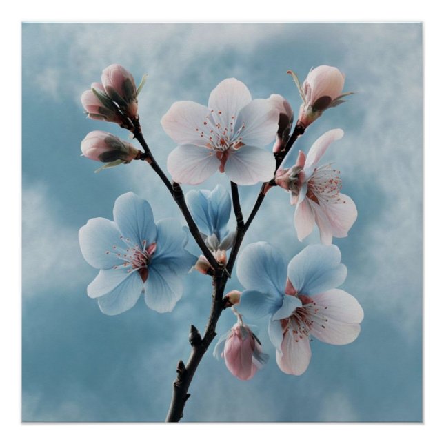 Gentle Blue Botanical: Minimalistisches Blumendesi Poster (Vorderseite)