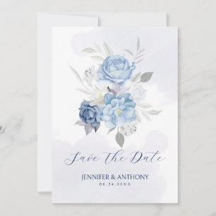 Gentle Blue & White Roses Save The Date
