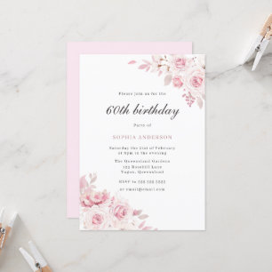 Gentle Blush Elegante Blume 60. Geburtstagsparty Einladung