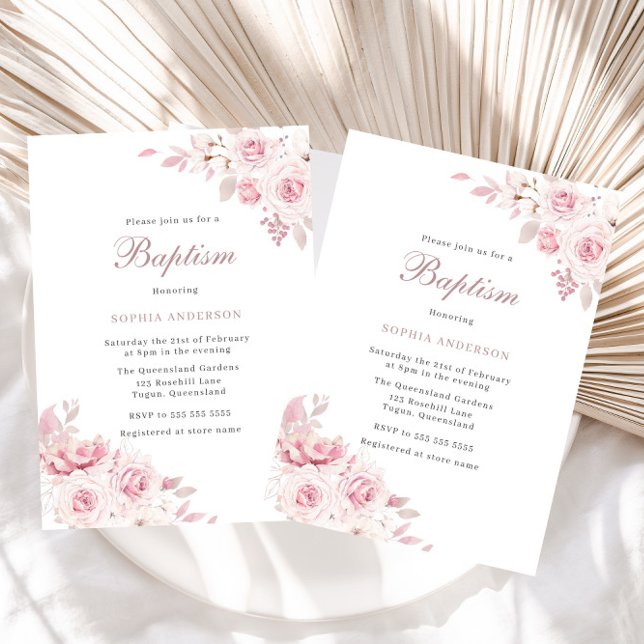 Gentle Blush Elegante Blume Baby Girl Taufe Einladung (Von Creator hochgeladen)