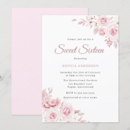 Gentle Blush Elegante Blume Sweet 16 Party Einladung