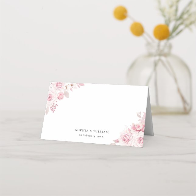 Gentle Blush Pink Elegante Hochzeitsfeier Verlobun Platzkarte (Vorderseite)