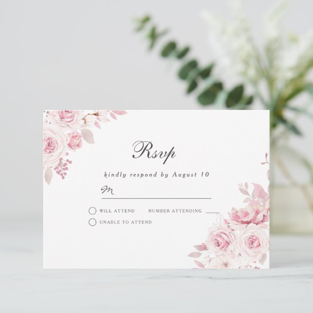 Gentle Blush Pink Hochzeit oder jede Veranstaltung RSVP Karte (Stehend Vorderseite)
