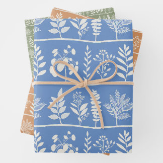 Gentle Botanic Rhythm XL blue orange green florals Geschenkpapier Set