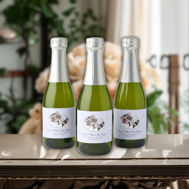 Gentle Boy Raccoon Pop es, wenn sie Pop (Gentle Boy Raccoon Pop It When She Pops Sparkling Wine Label)