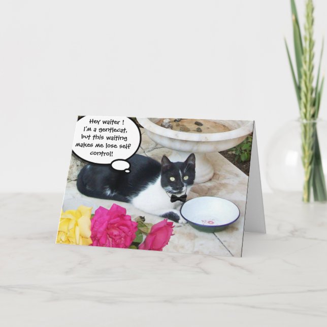 GENTLE CAT IM RESTAURANT Happy Birthday Karte (Vorderseite)