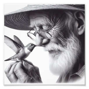 Gentle Connection Ältere Menschen und Hummingbird  Fotodruck