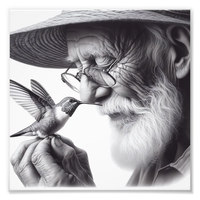 Gentle Connection Ältere Menschen und Hummingbird  Fotodruck (Vorne)