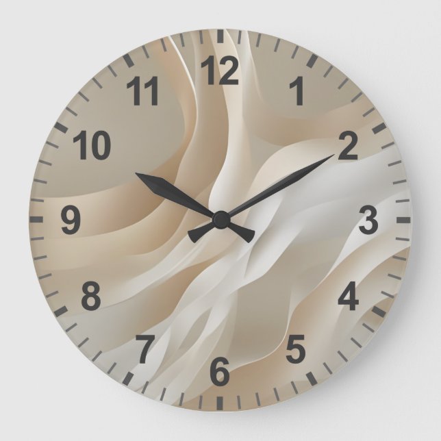 "Gentle Currents" | Beige Abstract Art Große Wanduhr (Vorderseite)