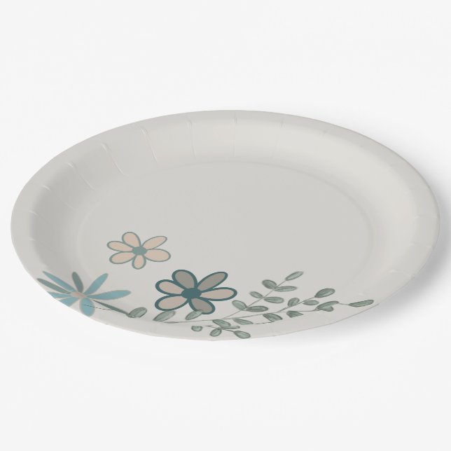  gentle cute flowers with a branch paper plates pappteller (Schrägansicht)