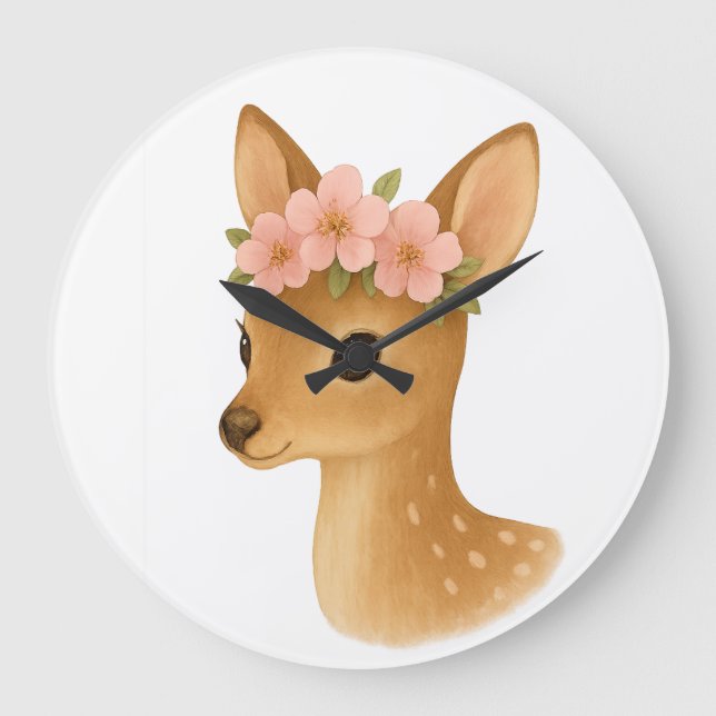 Gentle Deer Magic Große Wanduhr (Vorderseite)