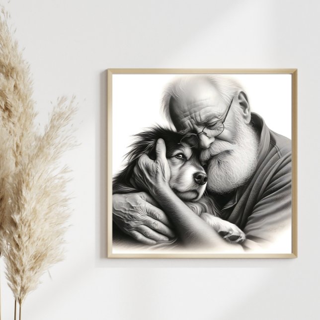 Gentle Embrace Älterer Mann mit Border Collie Fotodruck (Von Creator hochgeladen)