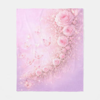 Gentle Floral Pattern – Soft Pink Roses with Soft  Fleecedecke