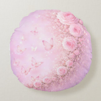 Gentle Floral Pattern – Soft Pink Roses with Soft  Rundes Kissen