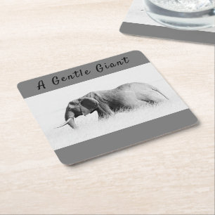 Gentle Giant Elephant Foto mit hoher Texttaste Rechteckiger Pappuntersetzer