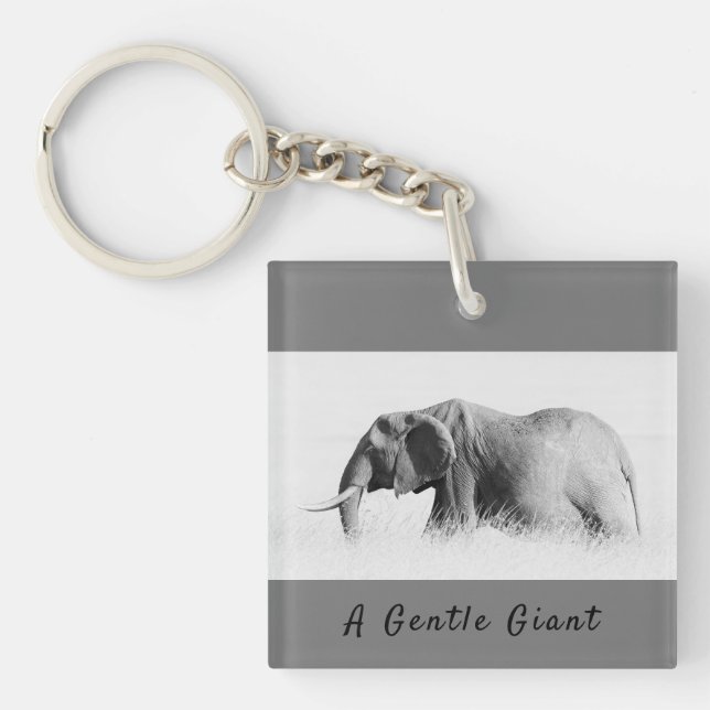 Gentle Giant Elephant Foto mit hoher Texttaste Schlüsselanhänger (Vorderseite)
