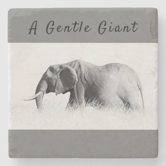 Gentle Giant Elephant Foto mit hoher Texttaste Steinuntersetzer (Vorderseite)