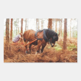 Gentle Giant - Entwurf von Hauling Logs für Pferde Rechteckiger Aufkleber