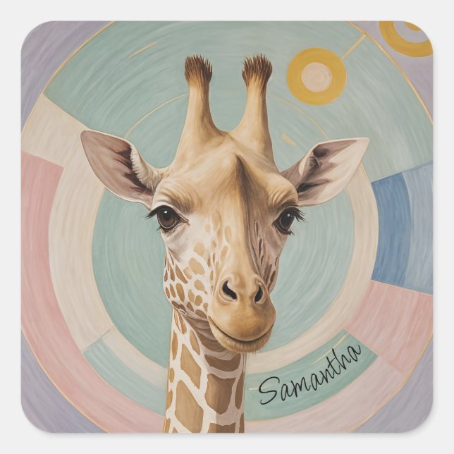 Gentle Giant: Pastel Giraffe Quadratischer Aufkleber (Vorderseite)