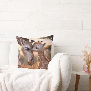 Gentle Giraffe Liebe: Baby Kissing Mama Kissen