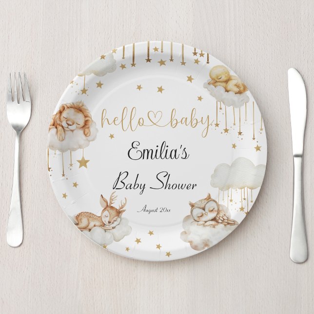 Gentle Gold Dreamy Woodland Creatures Baby Shower Pappteller (Von Creator hochgeladen)