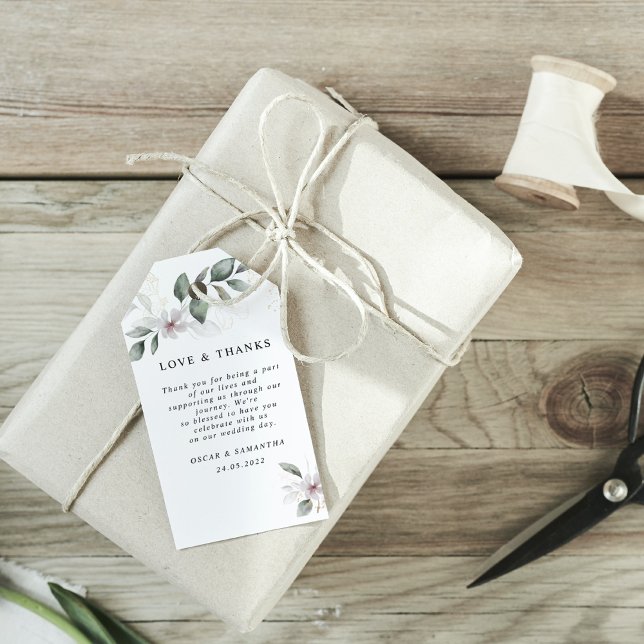 Gentle Greenery Watercolor Leaf & Blume | Gold Geschenkanhänger (Von Creator hochgeladen)