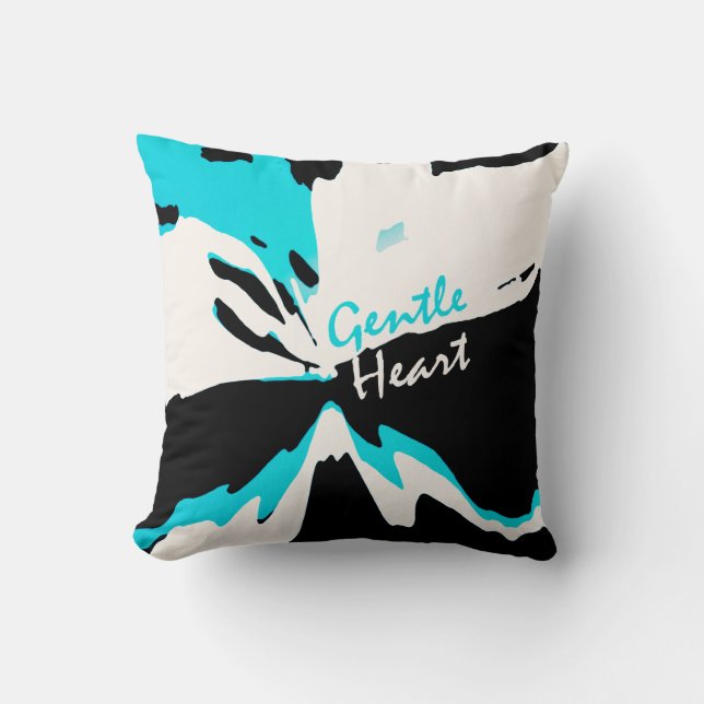 "Gentle Heart" Inspiration auf Aqua Beige Black Kissen (Vorderseite)