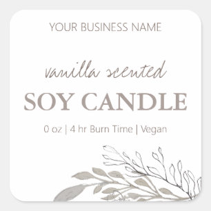 Gentle Neutral Soy Candle Labels Quadratischer Aufkleber