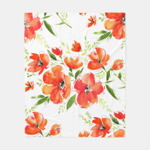 Gentle Orange Poppies Wasserfarben Muster Fleecedecke