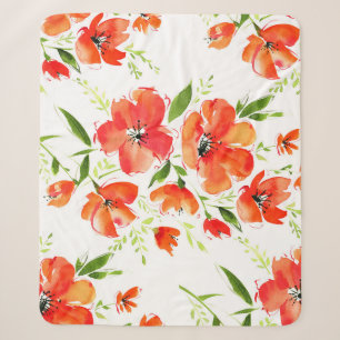 Gentle Orange Poppies Wasserfarben Muster Sherpadecke