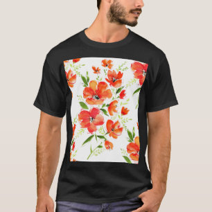 Gentle Orange Poppies Wasserfarben Muster T-Shirt