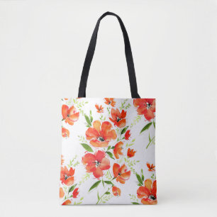 Gentle Orange Poppies Wasserfarben Muster Tasche