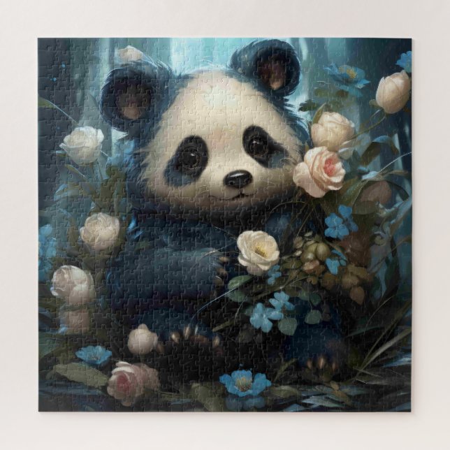 Gentle Panda Bear zwischen Dschungel-Rose (Vertikal)