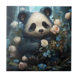 Gentle Panda Bear zwischen Dschungel-Rose Fliese
