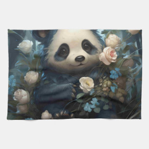 Gentle Panda Bear zwischen Dschungel-Rose Geschirrtuch